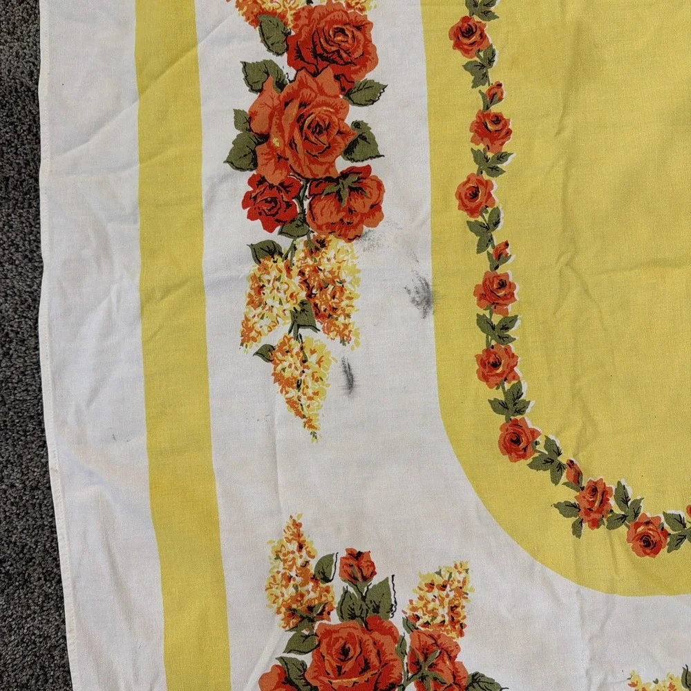 Vtg 1950s MCM Linen Tablecloth Rectangular 54x62